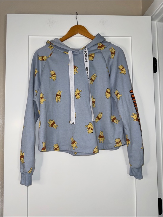 Disney Sweaters - Disney Light Blue Winnie the Pooh All-Over Print Hooded Sweater Sz Large cropped